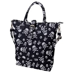 Skull-crossbones-seamless-pattern-holiday-halloween-wallpaper-wrapping-packing-backdrop Buckle Top Tote Bag by Ravend