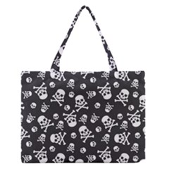 Skull Crossbones Seamless Pattern Holiday-halloween-wallpaper Wrapping Packing Backdrop Zipper Medium Tote Bag by Ravend