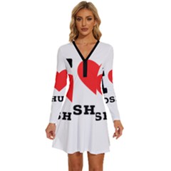 I Love Joshua Long Sleeve Deep V Mini Dress  by ilovewhateva