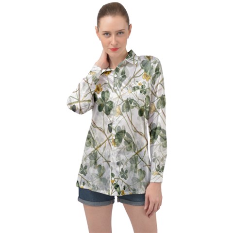 Leaves-142 Long Sleeve Satin Shirt by nateshop