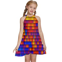 Geometric Pattern Colorful Fluorescent Background Kids  Halter Collar Waist Tie Chiffon Dress by Jancukart