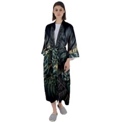 Tropical Leaves Foliage Monstera Nature Home Maxi Satin Kimono by Jancukart