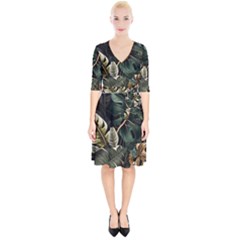 Tropical Leaves Foliage Monstera Nature Home Pattern Wrap Up Cocktail Dress by Jancukart