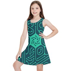 Circuit Hexagonal Geometric Pattern Background Green Kids  Lightweight Sleeveless Dress by Jancukart