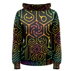 Circuit Hexagonal Geometric Pattern Background Pattern Women s Pullover Hoodie by Jancukart