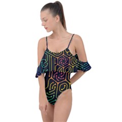 Circuit Hexagonal Geometric Pattern Background Pattern Drape Piece Swimsuit by Jancukart