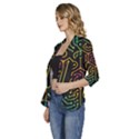 Circuit Hexagonal Geometric Pattern Background Pattern Women s 3/4 Sleeve Ruffle Edge Open Front Jacket View2