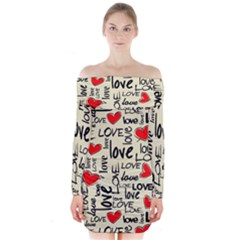 Love Abstract Background Textures Creative Grunge Long Sleeve Off Shoulder Dress by Jancukart