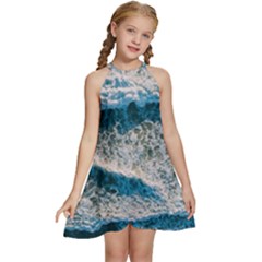 Waves Wave Nature Beach Kids  Halter Collar Waist Tie Chiffon Dress by Semog4