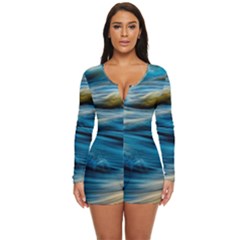 Waves Abstract Waves Abstract Long Sleeve Boyleg Swimsuit by Semog4