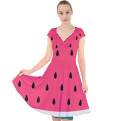 Watermelon Fruit Pattern Cap Sleeve Front Wrap Midi Dress by Semog4