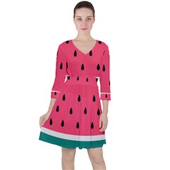 Watermelon Fruit Pattern Quarter Sleeve Ruffle Waist Dress by Semog4