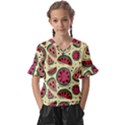 Watermelon Pattern Slices Fruit Kids  V-Neck Horn Sleeve Blouse View1