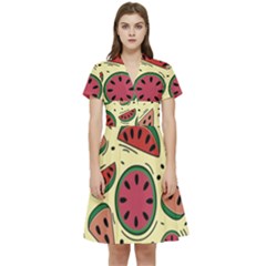 Watermelon Pattern Slices Fruit Short Sleeve Waist Detail Dress by Semog4