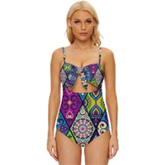 Ethnic Pattern Abstract Knot Front One-piece Swimsuit by Semog4