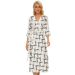 Precision Pursuit: Hunting Motif Black And White Pattern Midsummer Wrap Dress by dflcprintsclothing