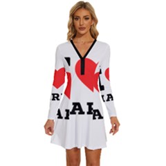 I Love Mark Long Sleeve Deep V Mini Dress  by ilovewhateva