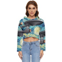 Star Trek Starship The Starry Night Van Gogh Women s Lightweight Cropped Hoodie by Semog4