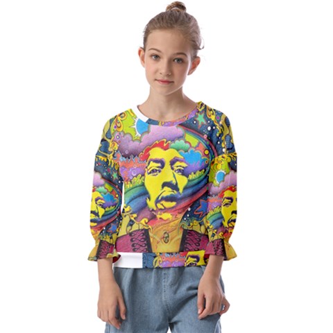 Psychedelic Rock Jimi Hendrix Kids  Cuff Sleeve Top by Semog4