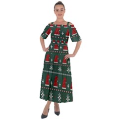 Beautiful Knitted Christmas Pattern Shoulder Straps Boho Maxi Dress  by Semog4