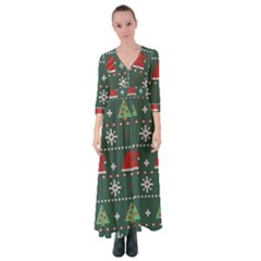 Beautiful Knitted Christmas Pattern Button Up Maxi Dress by Semog4