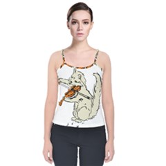 Cat Playing The Violin Art Velvet Spaghetti Strap Top by oldshool