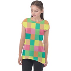 Checkerboard-pastel-squares- Cap Sleeve High Low Top by Semog4