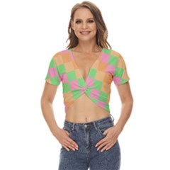 Checkerboard-pastel-squares Twist Front Crop Top by Semog4