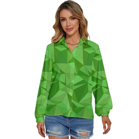 Mosaic-tile-geometrical-abstract Women s Long Sleeve Button Down Shirt by Semog4