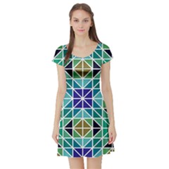 Mosaic-triangle-symmetry- Short Sleeve Skater Dress by Semog4