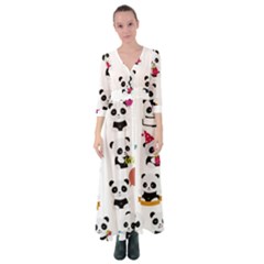 Playing Pandas Cartoons Button Up Maxi Dress by Semog4