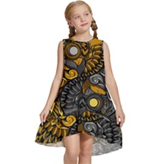 Yin Yang Owl Doodle Ornament Illustration Kids  Frill Swing Dress by Semog4