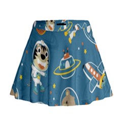 Seamless Pattern Funny Astronaut Outer Space Transportation Mini Flare Skirt by Semog4