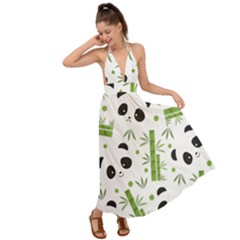 Giant Panda Bear Green Bamboo Backless Maxi Beach Dress by Salman4z