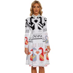 Bulgarian Folk Art Folk Art Long Sleeve Shirt Collar A-line Dress by Salman4z