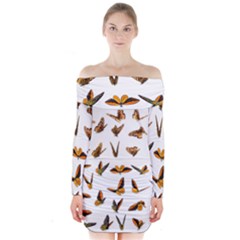 Butterfly Butterflies Insect Swarm Long Sleeve Off Shoulder Dress by Salman4z