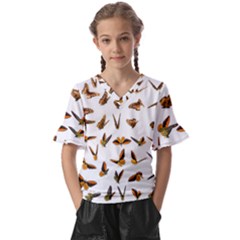 Butterfly Butterflies Insect Swarm Kids  V-neck Horn Sleeve Blouse by Salman4z