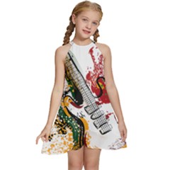 Electric Guitar Grunge Kids  Halter Collar Waist Tie Chiffon Dress by Salman4z