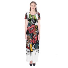 Mural Graffiti Paint Short Sleeve Maxi Dress by Salman4z