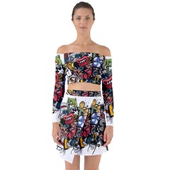 Mural Graffiti Paint Off Shoulder Top With Skirt Set by Salman4z