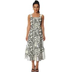 Drawing Clip Art Hand Painted Abstract Creative Space Squid Radio Square Neckline Tiered Midi Dress by Salman4z