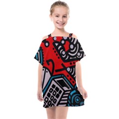 Multicolored Doodle Art Street Art Kids  One Piece Chiffon Dress by Salman4z