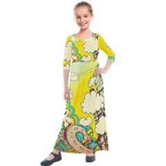 Doodle Wallpaper Artistic Surreal Kids  Quarter Sleeve Maxi Dress by Salman4z