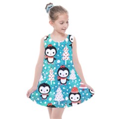 Blue Penguin Pattern Christmas Kids  Summer Dress by Salman4z