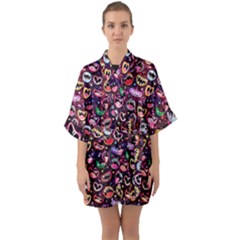 Funny Monster Mouths Half Sleeve Satin Kimono  by Salman4z