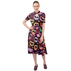 Funny Monster Mouths Keyhole Neckline Chiffon Dress by Salman4z