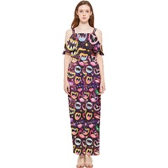 Funny Monster Mouths Draped Sleeveless Chiffon Jumpsuit by Salman4z