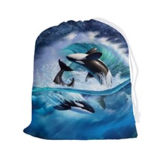 Orca Wave Water Underwater Drawstring Pouch (2xl) by Salman4z