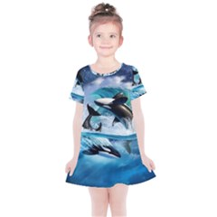 Orca Wave Water Underwater Kids  Simple Cotton Dress by Salman4z