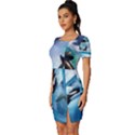 Orca Wave Water Underwater Fitted Knot Split End Bodycon Dress View2